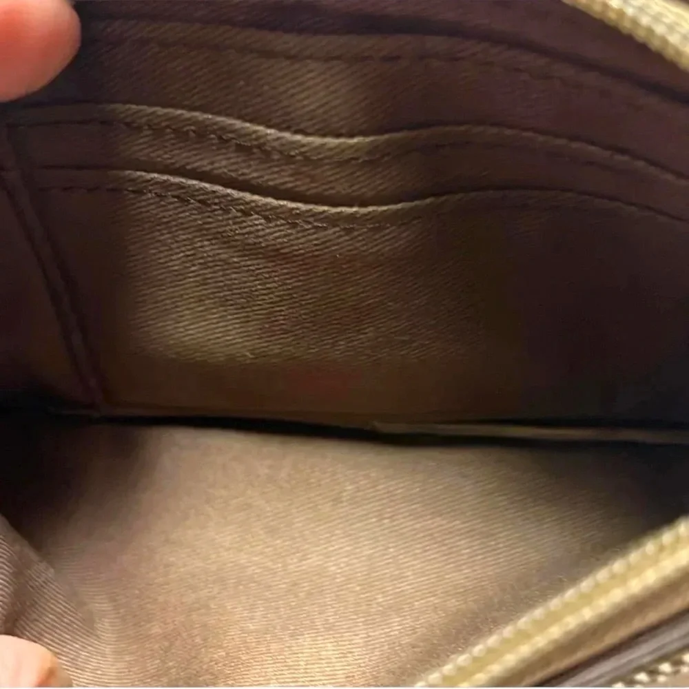 Fossil metallic bronze pleated leather zip wallet